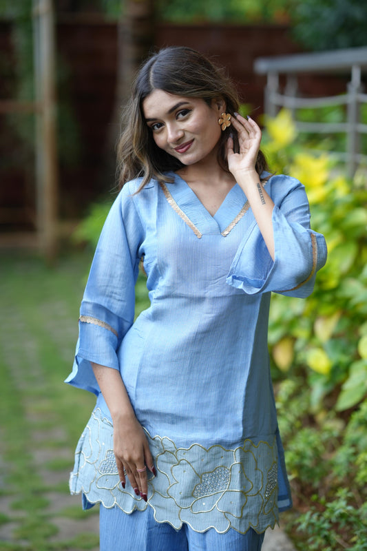 Blue Embroidered Designer Co-ord Set