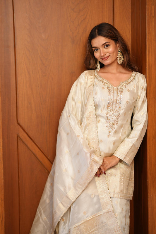 Pastel Silk Embroidered Sharara Set